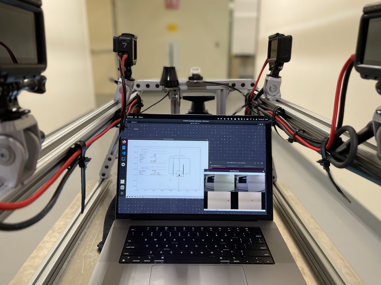 Visualization software showing a live camera feed and the rover's point of view
