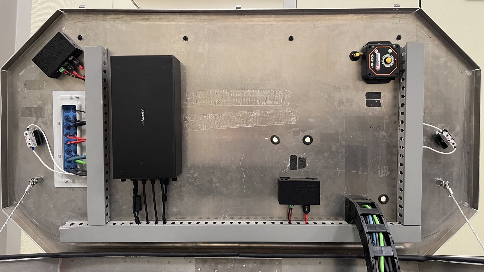 Wiring and electronics on the top layer of the rover